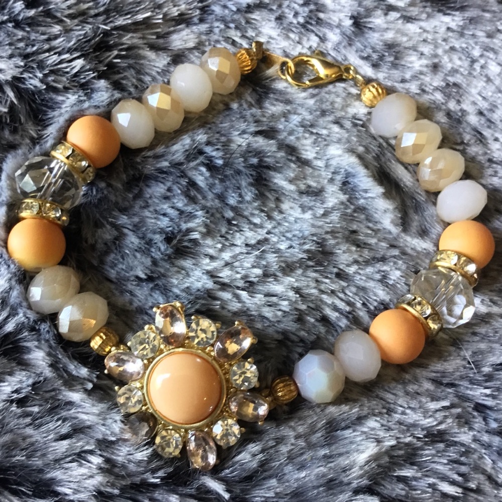 Oranges & Cream Glass Bracelet w/ Rhinestone Charm